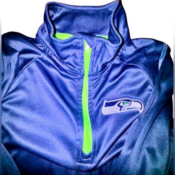 Seattle Seahawks Youth Medium Pullover Sweater Navy Green NFL 1/4 Zip Unisex - Picture 10 of 12